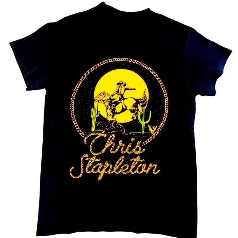 Chris Stapleton Cowboy Bucking Horse Moon Black Graphic T-Shirt Small Unisex